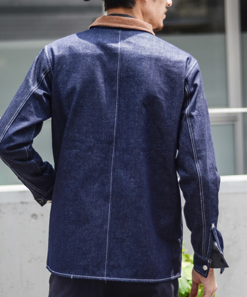 TARF（ターフ）の「襟コーデュロイデニムカバーオール（デニム