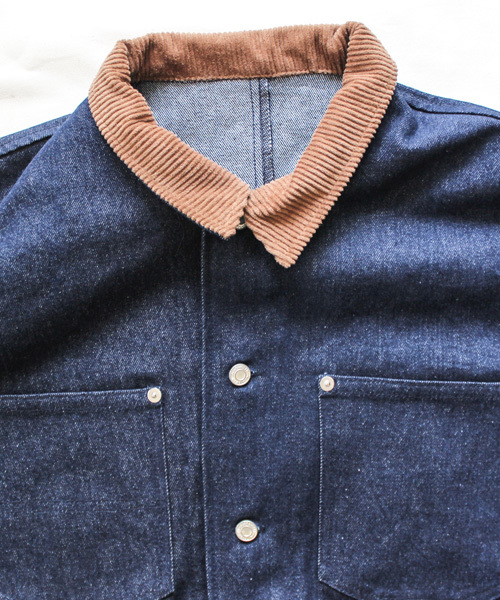 TARF（ターフ）の「襟コーデュロイデニムカバーオール（デニム