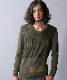 5351 POUR LES HOMMES | インターシャパッチワークニット(ニット/セーター)