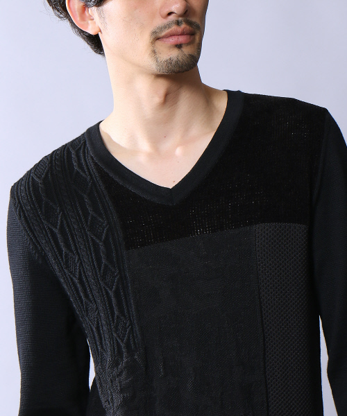 5351 POUR LES HOMMES（ゴーサンゴーイチプールオム）の「インターシャパッチワークニット（ニット/セーター・メンズ・グレー/カーキ/ブラック・44/46/48）」の15枚目の写真