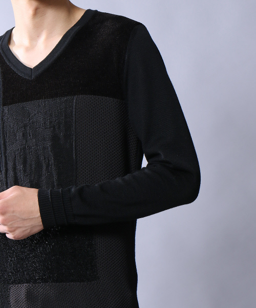 5351 POUR LES HOMMES（ゴーサンゴーイチプールオム）の「インターシャパッチワークニット（ニット/セーター・メンズ・グレー/カーキ/ブラック・44/46/48）」の16枚目の写真