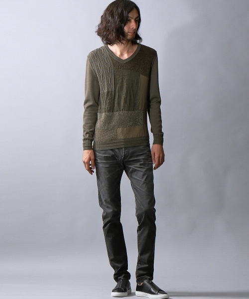 5351 POUR LES HOMMES（ゴーサンゴーイチプールオム）の「インターシャパッチワークニット（ニット/セーター・メンズ・グレー/カーキ/ブラック・44/46/48）」の22枚目の写真