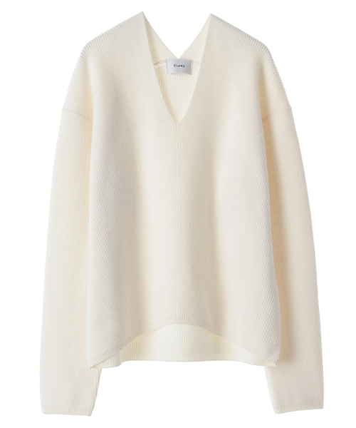 CLANE アイボリー Vネックニットセーター CLANE（クラネ）の「V N BACK DROP KNIT TOPS（ニット/セーター）」 - WEAR
