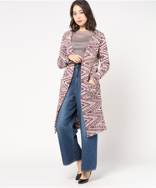 STYLEBLOCK（スタイルブロック）の「幾何学柄ジャガードカットソーコーディガン（カーディガン/ボレロ・レディース・ブラック/ネイビー/ブラウン/キャメル/バーガンディー・M）」の5枚目の写真