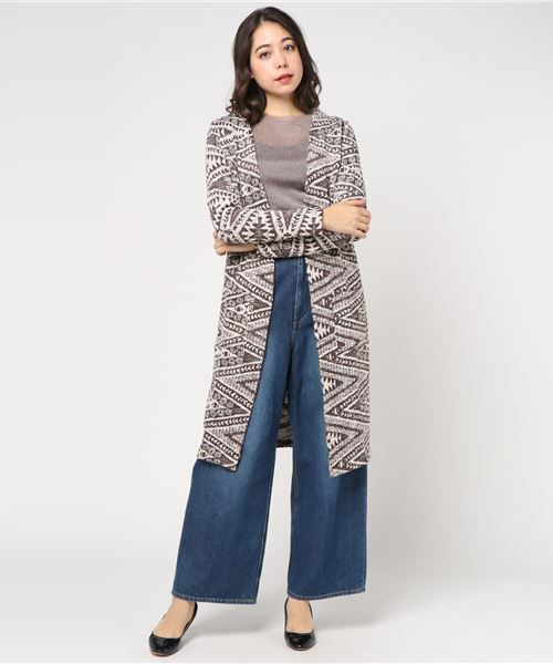 STYLEBLOCK（スタイルブロック）の「幾何学柄ジャガードカットソーコーディガン（カーディガン/ボレロ・レディース・ブラック/ネイビー/ブラウン/キャメル/バーガンディー・M）」の3枚目の写真