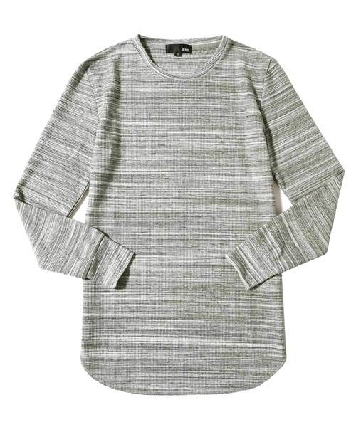 MinoriTY（マイノリティ）の「ロンT 長袖ワッフル ロング丈 ロングスリーブカットソー 春服 冬服（Tシャツ/カットソー・メンズ・ブラック/ベージュ/オフホワイト/カーキ/ピンク/ネイビー/杢グレー・M/L/XL）」の4枚目の写真