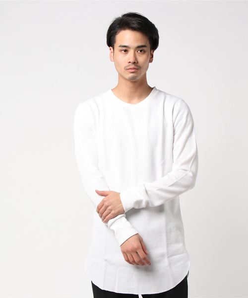 MinoriTY（マイノリティ）の「ロンT 長袖ワッフル ロング丈 ロングスリーブカットソー 春服 冬服（Tシャツ/カットソー・メンズ・ブラック/ベージュ/オフホワイト/カーキ/ピンク/ネイビー/杢グレー・M/L/XL）」の2枚目の写真