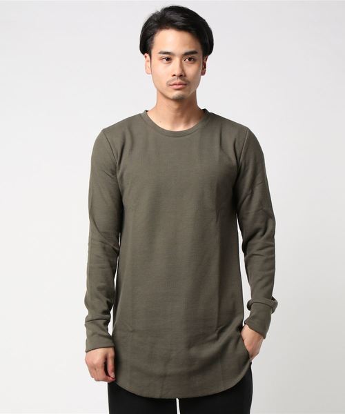 MinoriTY（マイノリティ）の「ロンT 長袖ワッフル ロング丈 ロングスリーブカットソー 春服 冬服（Tシャツ/カットソー・メンズ・ブラック/ベージュ/オフホワイト/カーキ/ピンク/ネイビー/杢グレー・M/L/XL）」の5枚目の写真