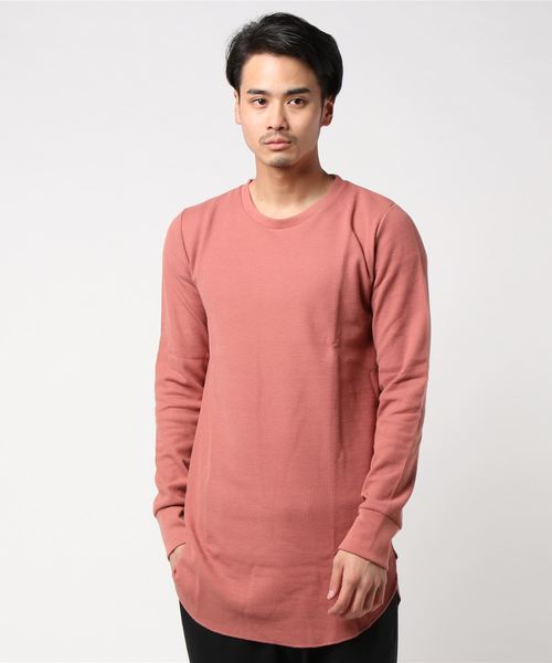 MinoriTY（マイノリティ）の「ロンT 長袖ワッフル ロング丈 ロングスリーブカットソー 春服 冬服（Tシャツ/カットソー・メンズ・ブラック/ベージュ/オフホワイト/カーキ/ピンク/ネイビー/杢グレー・M/L/XL）」の7枚目の写真