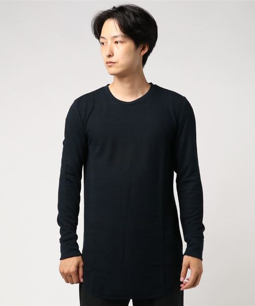 MinoriTY（マイノリティ）の「ロンT 長袖ワッフル ロング丈 ロングスリーブカットソー 春服 冬服（Tシャツ/カットソー・メンズ・ブラック/ベージュ/オフホワイト/カーキ/ピンク/ネイビー/杢グレー・M/L/XL）」の6枚目の写真