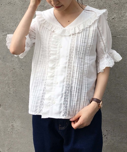 one after another NICE CLAUP（ワンアフターアナザーナイスクラップ）の「【ZOZO限定】 フリルレースブラウス（シャツ/ブラウス・レディース・オフホワイト/ピンク/チェック・FREE）」の12枚目の写真