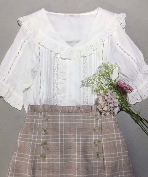 one after another NICE CLAUP（ワンアフターアナザーナイスクラップ）の「【ZOZO限定】 フリルレースブラウス（シャツ/ブラウス・レディース・オフホワイト/ピンク/チェック・FREE）」の17枚目の写真