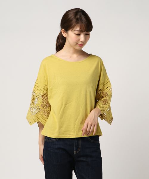 earth music&ecology（アースミュージックアンドエコロジー）の「・レーススリーブプルオーバー（Tシャツ/カットソー・レディース・ブラック/ラベンダー/オフホワイト/ライトイエロー・FREE）」の4枚目の写真