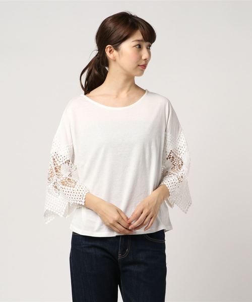 earth music&ecology（アースミュージックアンドエコロジー）の「・レーススリーブプルオーバー（Tシャツ/カットソー・レディース・ブラック/ラベンダー/オフホワイト/ライトイエロー・FREE）」の2枚目の写真