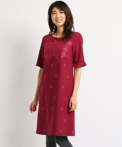 Sunauna（スーナウーナ）の「【洗える】サック刺しゅうワンピース（ワンピース・レディース・ワインレッド/ネイビー・36/38/40）」の4枚目の写真