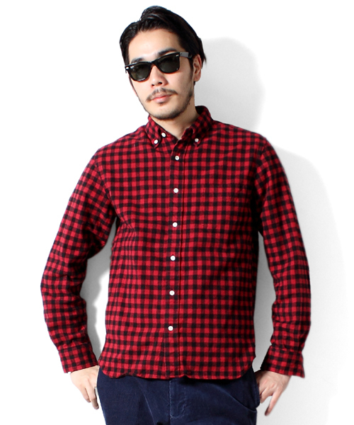 BEAMS PLUS（ビームスプラス）の「□BEAMS PLUS / シャギーバッファローチェック ボタンダウンシャツ（シャツ/ブラウス・メンズ・ホワイト/レッド・X-SMALL/SMALL/MEDIUM/LARGE/X-LARGE/XX-LARGE）」の2枚目の写真