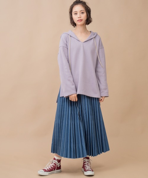 Munich（ミューニック）の「ダブルフェイスリブカットソープルオーバーパーカー（パーカー・レディース・ライトグリーン/ラベンダー/ライトベージュ・FREE）」の4枚目の写真