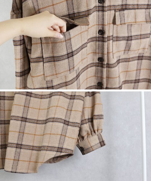 reca（レカ）の「シャギーチェックCPOシャツ（シャツ/ブラウス・レディース・ベージュ/アイボリー/モカ・M）」の10枚目の写真