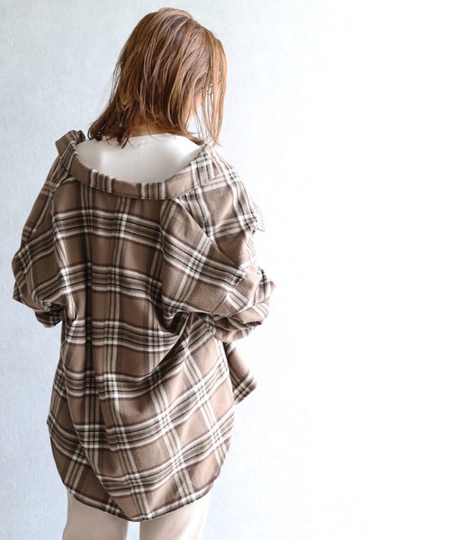 reca（レカ）の「シャギーチェックCPOシャツ（シャツ/ブラウス・レディース・ベージュ/アイボリー/モカ・M）」の22枚目の写真