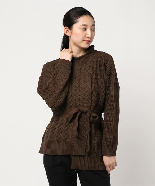 notch.(ノッチ)の「切り替えニットチュニック(ニット/セーター・レディース・ブラック/オフホワイト/モカ/ライトパープル・M)」の3枚目の写真