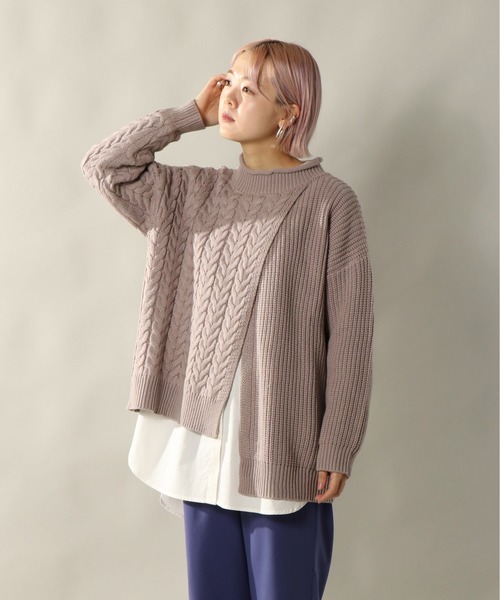 notch.(ノッチ)の「切り替えニットチュニック(ニット/セーター・レディース・ブラック/オフホワイト/モカ/ライトパープル・M)」の4枚目の写真