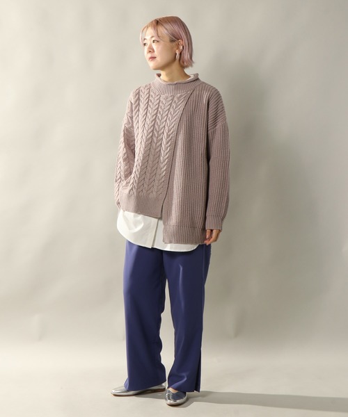 notch.(ノッチ)の「切り替えニットチュニック(ニット/セーター・レディース・ブラック/オフホワイト/モカ/ライトパープル・M)」の9枚目の写真