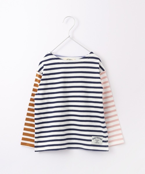 MAKE YOUR DAY（メイクユアデイ）の「【リンクコーデ】ボーダーTシャツ■80～140cm（Tシャツ/カットソー・キッズ・ネイビー/ピンク/サックスブルー・110/120/80/130/140/90/100）」の3枚目の写真