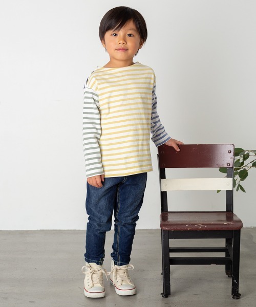 MAKE YOUR DAY（メイクユアデイ）の「【リンクコーデ】ボーダーTシャツ■80～140cm（Tシャツ/カットソー・キッズ・ネイビー/ピンク/サックスブルー・110/120/80/130/140/90/100）」の4枚目の写真