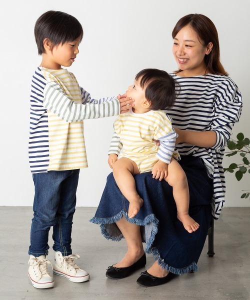 MAKE YOUR DAY（メイクユアデイ）の「【リンクコーデ】ボーダーTシャツ■80～140cm（Tシャツ/カットソー・キッズ・ネイビー/ピンク/サックスブルー・110/120/80/130/140/90/100）」の5枚目の写真