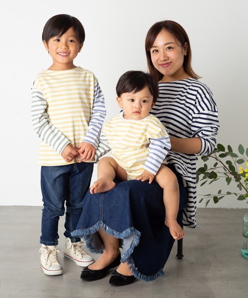 MAKE YOUR DAY（メイクユアデイ）の「【リンクコーデ】ボーダーTシャツ■80～140cm（Tシャツ/カットソー・キッズ・ネイビー/ピンク/サックスブルー・110/120/80/130/140/90/100）」の6枚目の写真