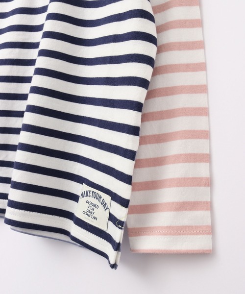 MAKE YOUR DAY（メイクユアデイ）の「【リンクコーデ】ボーダーTシャツ■80～140cm（Tシャツ/カットソー・キッズ・ネイビー/ピンク/サックスブルー・110/120/80/130/140/90/100）」の16枚目の写真