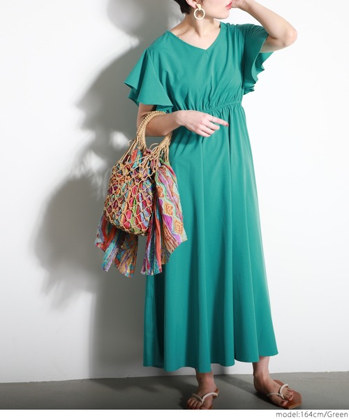 coca（coca）（コカ）の「袖フレアワンピース（ワンピース・レディース・ブラック/ベージュ/グリーン/パープル・ONE SIZE）」の3枚目の写真