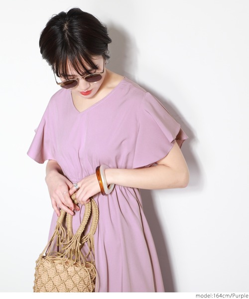 coca（coca）（コカ）の「袖フレアワンピース（ワンピース・レディース・ブラック/ベージュ/グリーン/パープル・ONE SIZE）」の14枚目の写真