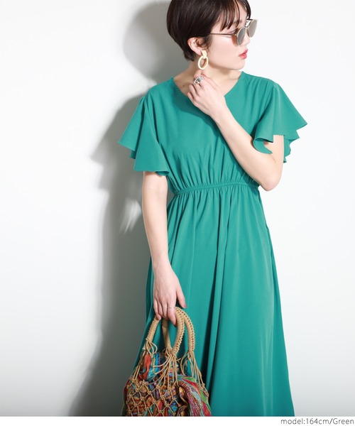 coca（coca）（コカ）の「袖フレアワンピース（ワンピース・レディース・ブラック/ベージュ/グリーン/パープル・ONE SIZE）」の7枚目の写真