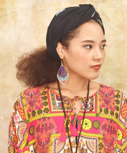 チャイハネ（チャイハネ）の「【チャイハネ】オームプリントガーゼストール（ストール/ショール・レディース・ホワイト/ブラック/ターコイズブルー/グリーン/パープル・FREE）」の7枚目の写真