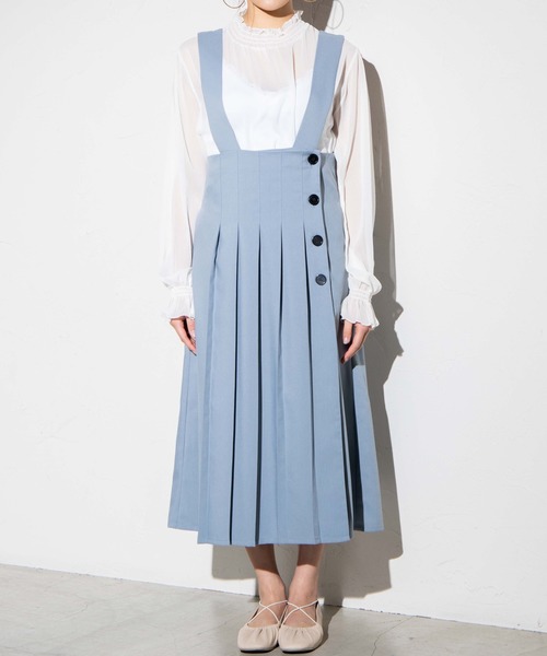 WEGO(ウィゴー)の「WEGO/2wayプリーツジャンスカ(ジャンパースカート・レディース・サックスブルー/ベージュ・FREE)」の9枚目の写真