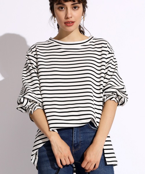 SMILE ORCHID（スマイルオーキッド）の「タックスリーブスリット入りカットソー（Tシャツ/カットソー・レディース・ホワイト/ベージュ/グレー/ブルー/ホワイト系その他/ブラウン系その他・FREE/M/L）」の2枚目の写真
