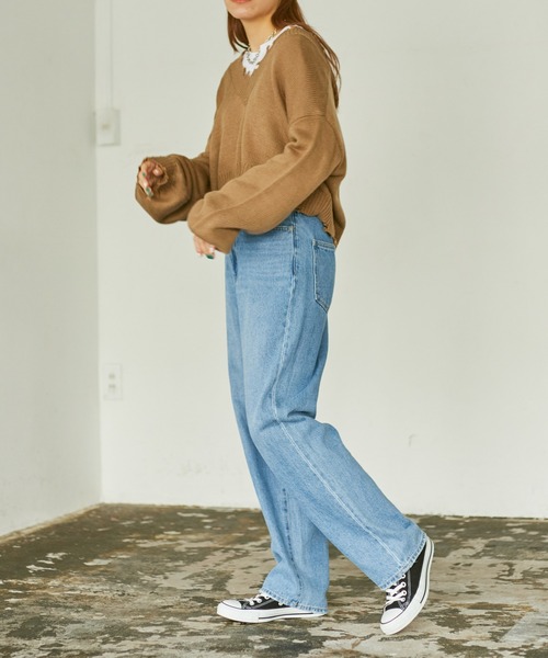 WEGO（ウィゴー）の「WEGO/ダメージVネックニットセットロンT（ニット/セーター・レディース・ブラック/オレンジ/グリーン/杢グレー/ベージュ・FREE）」の14枚目の写真