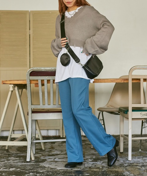 WEGO（ウィゴー）の「WEGO/ダメージVネックニットセットロンT（ニット/セーター・レディース・ブラック/オレンジ/グリーン/杢グレー/ベージュ・FREE）」の6枚目の写真