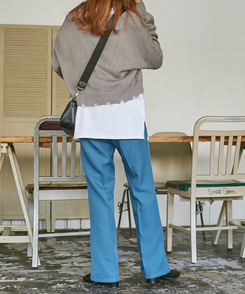 WEGO（ウィゴー）の「WEGO/ダメージVネックニットセットロンT（ニット/セーター・レディース・ブラック/オレンジ/グリーン/杢グレー/ベージュ・FREE）」の8枚目の写真