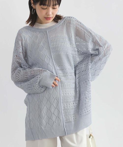 PICCIN(ピッチン)の「クロシェ編みニット(ニット/セーター・レディース・オフホワイト/サックスブルー/グレイッシュベージュ・M/L)」の1枚目の写真