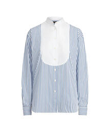 LAUREN RALPH LAUREN | ストライプド コットン ビブフロント シャツ(シャツ/ブラウス)