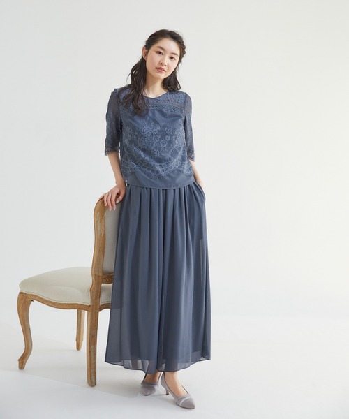 Rewde（ルゥデ）の「レーストップスパンツセットアップ（0R04-A2151）（ドレス・レディース・ネイビー/ダークグレー/グリーン・L/M）」の2枚目の写真