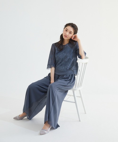 Rewde（ルゥデ）の「レーストップスパンツセットアップ（0R04-A2151）（ドレス・レディース・ネイビー/ダークグレー/グリーン・L/M）」の4枚目の写真