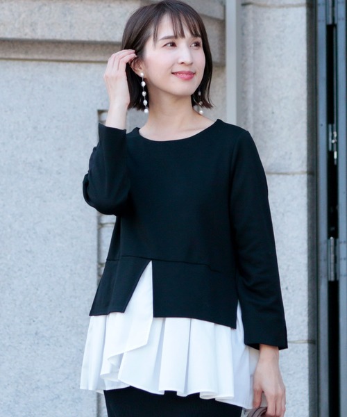 ElegChic(エレグシック)の「レイヤードプルオーバートップス(Tシャツ/カットソー・レディース・ネイビー/ベージュ/ブラック/ブラウン・F)」の2枚目の写真