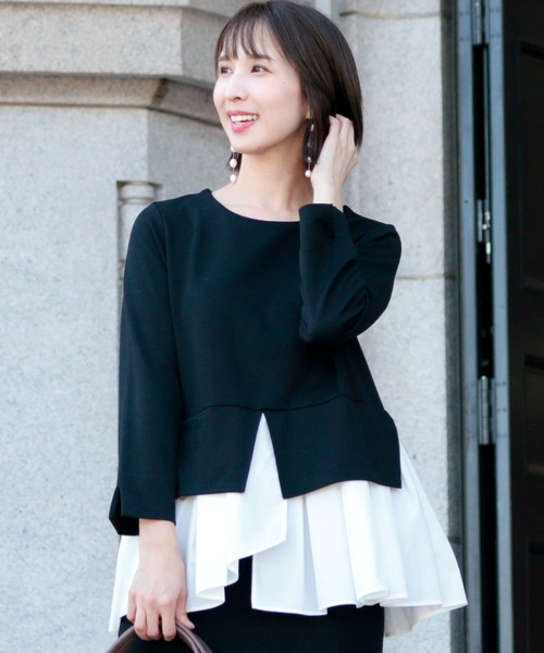 ElegChic(エレグシック)の「レイヤードプルオーバートップス(Tシャツ/カットソー・レディース・ネイビー/ベージュ/ブラック/ブラウン・F)」の13枚目の写真