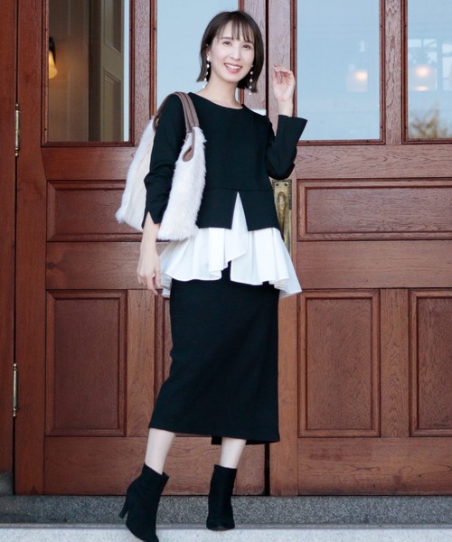 ElegChic(エレグシック)の「レイヤードプルオーバートップス(Tシャツ/カットソー・レディース・ネイビー/ベージュ/ブラック/ブラウン・F)」の16枚目の写真