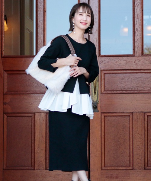 ElegChic(エレグシック)の「レイヤードプルオーバートップス(Tシャツ/カットソー・レディース・ネイビー/ベージュ/ブラック/ブラウン・F)」の17枚目の写真