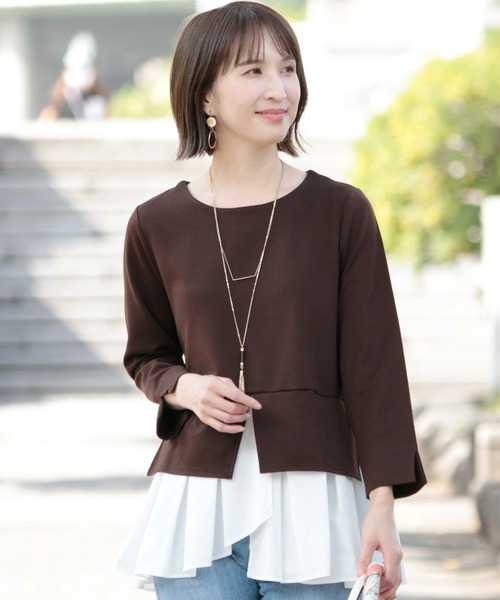 ElegChic(エレグシック)の「レイヤードプルオーバートップス(Tシャツ/カットソー・レディース・ネイビー/ベージュ/ブラック/ブラウン・F)」の18枚目の写真