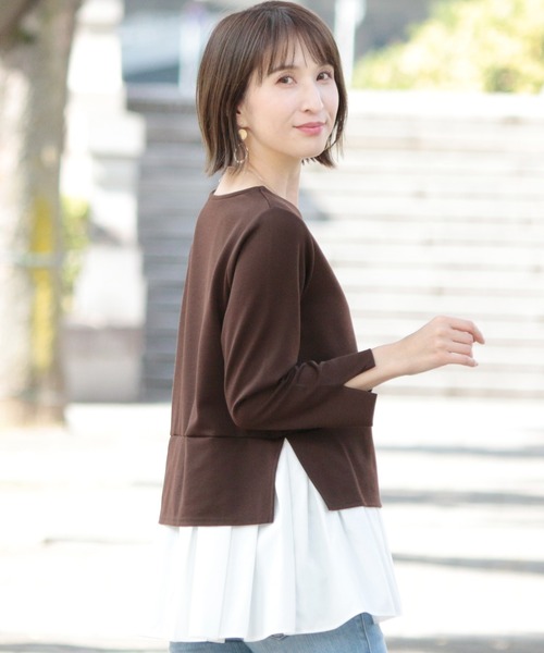 ElegChic(エレグシック)の「レイヤードプルオーバートップス(Tシャツ/カットソー・レディース・ネイビー/ベージュ/ブラック/ブラウン・F)」の19枚目の写真
